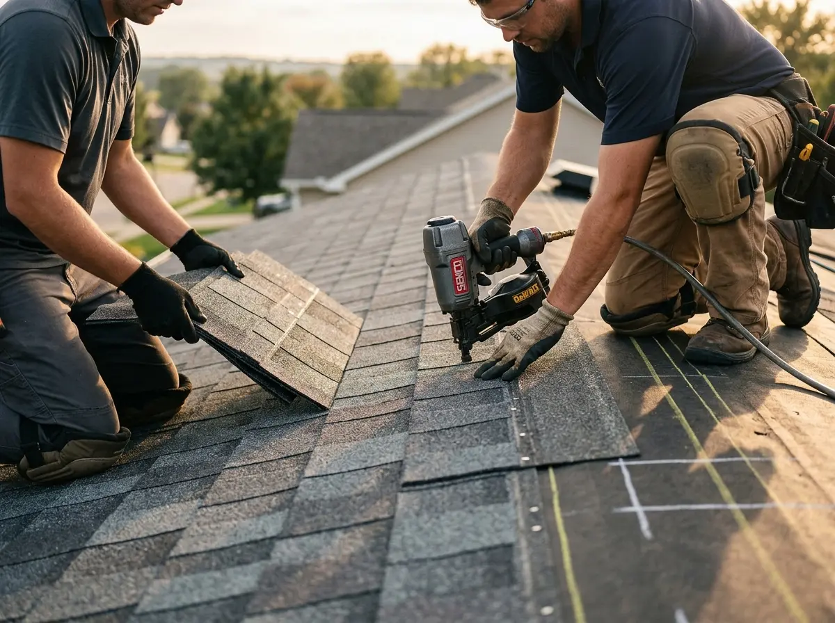 Professional roofer working on a residential roof in Glendora